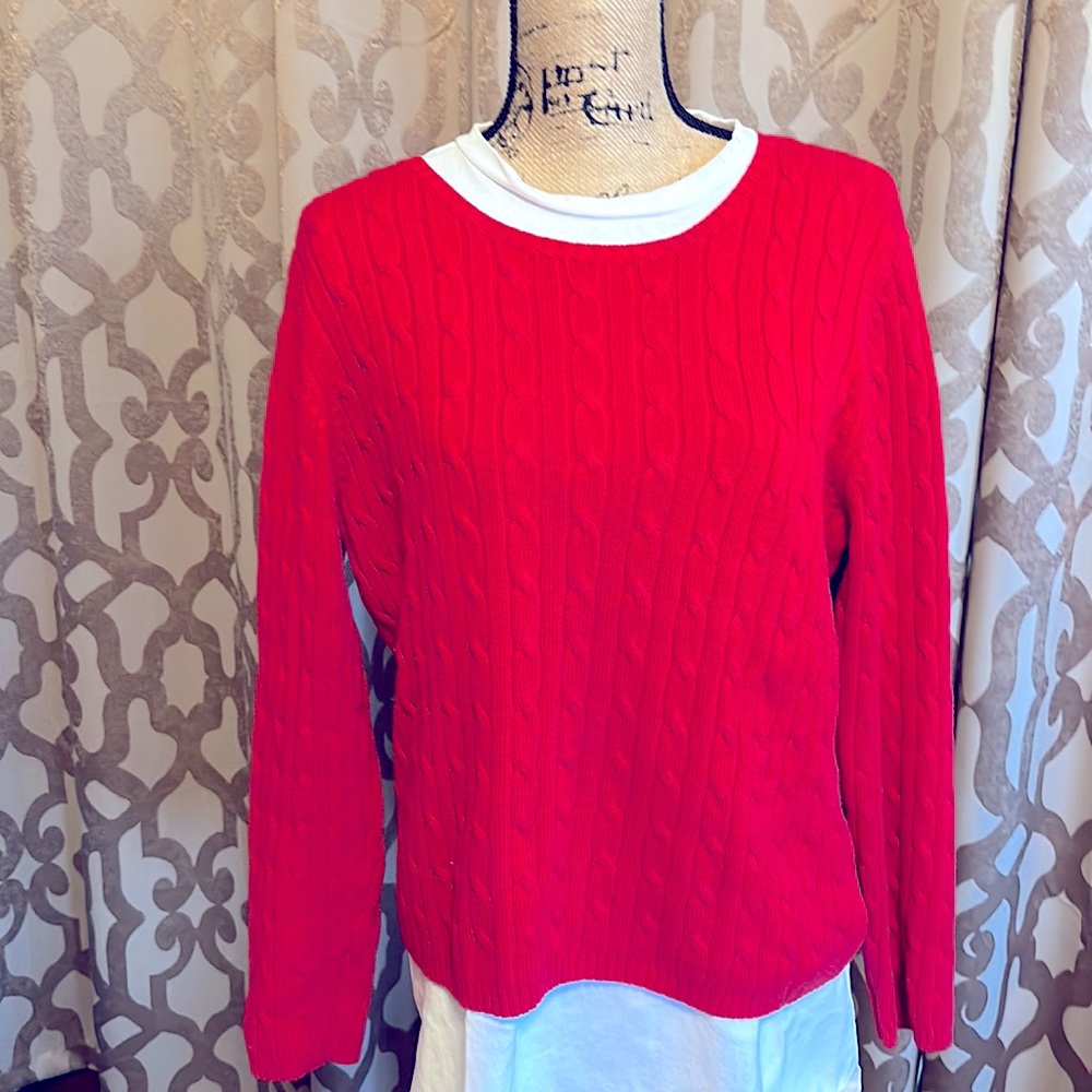 Red cableknit sweater